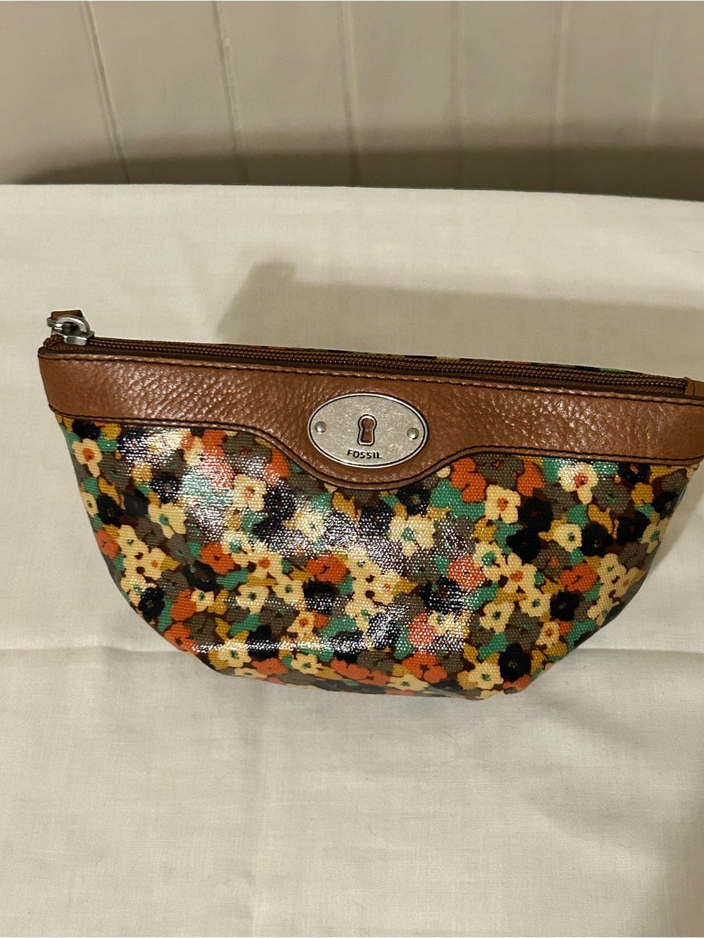 Vintage Fossil Key-Per Coated Canvas Done Cosmetic Pouch-Ditsy Floral